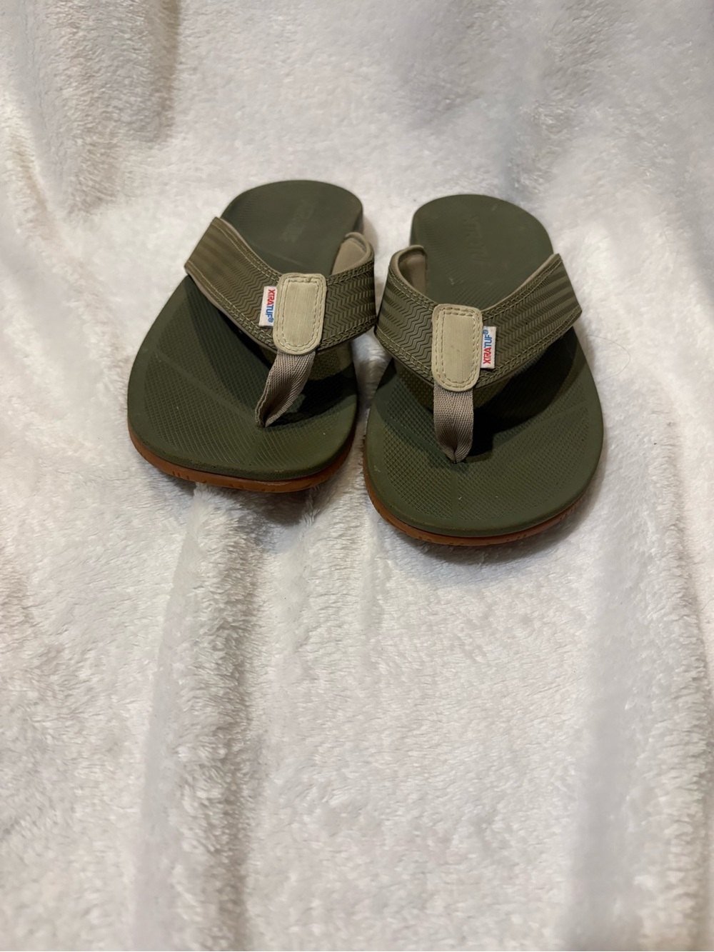 womens Olive Green Brown Strap Flip Flops
